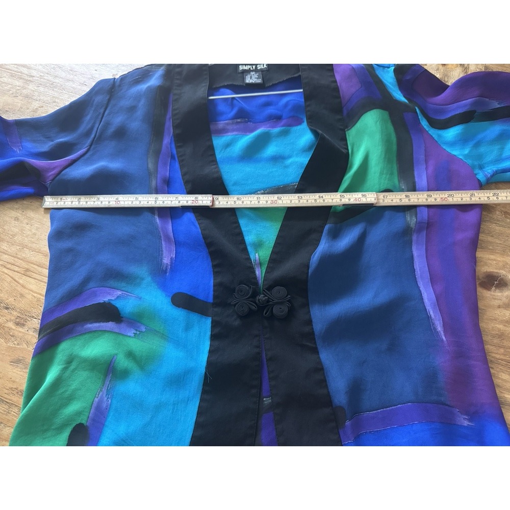 Simply Silk 100% Silk Patchwork Kimono Jacket Multicolor Abstract Print Sz M - Picture 9 of 9